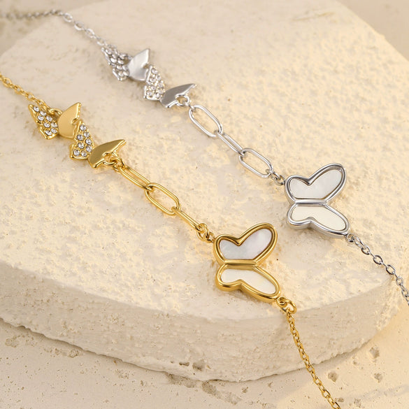 Stainless Steel And Titanium Steel Butterfly Women's Bracelet With Electroplating And Zircon
