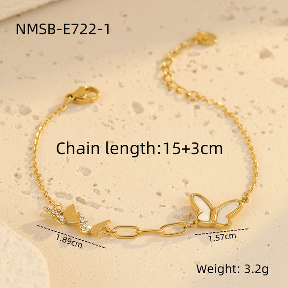 Stainless Steel And Titanium Steel Butterfly Women's Bracelet With Electroplating And Zircon