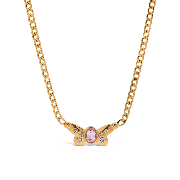 Stainless Steel And Titanium Steel Butterfly Zircon Necklace Electroplated For Women