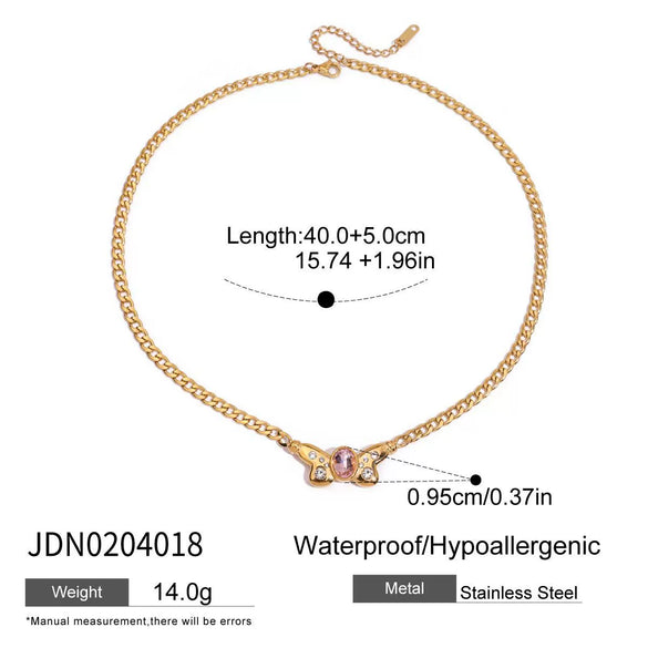 Stainless Steel And Titanium Steel Butterfly Zircon Necklace Electroplated For Women
