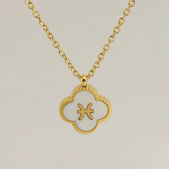 Stainless Steel And Titanium Steel Clover And Constellation Pendant Necklace For Women With Electroplating Treatment