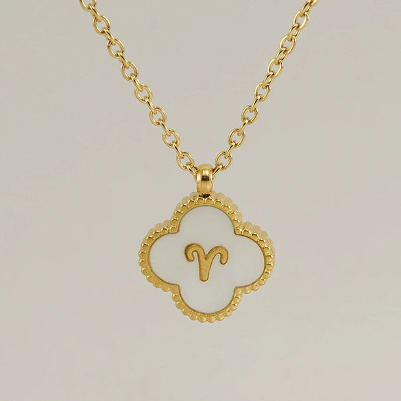Stainless Steel And Titanium Steel Clover And Constellation Pendant Necklace For Women With Electroplating Treatment