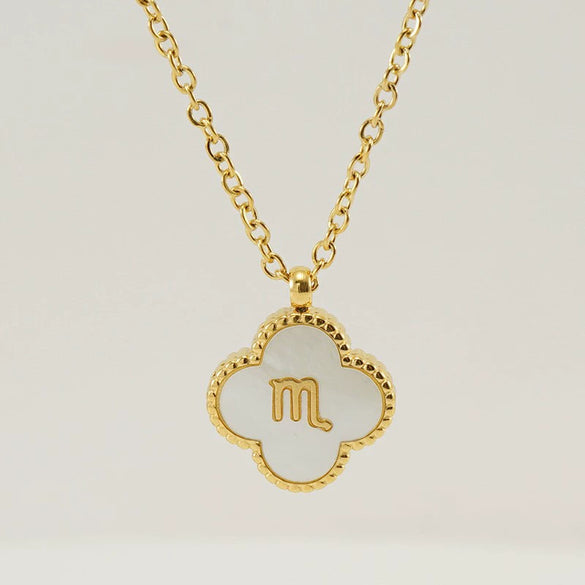 Stainless Steel And Titanium Steel Clover And Constellation Pendant Necklace For Women With Electroplating Treatment