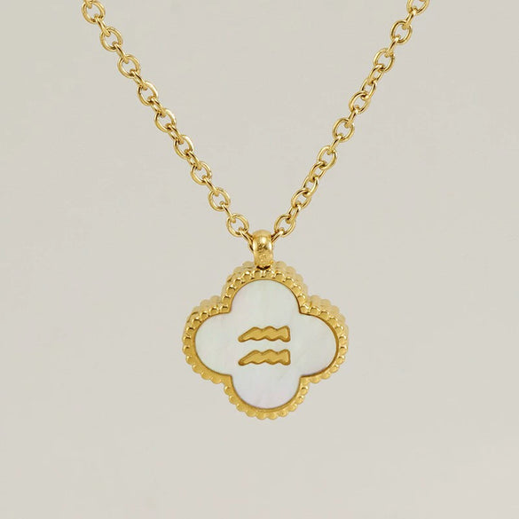 Stainless Steel And Titanium Steel Clover And Constellation Pendant Necklace For Women With Electroplating Treatment