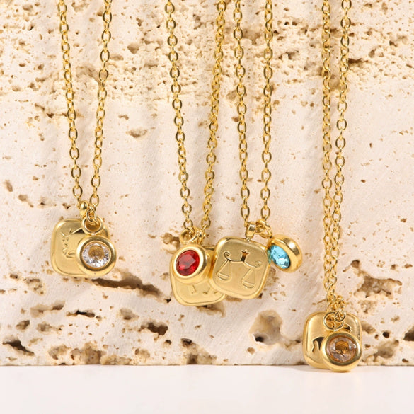 Stainless Steel And Titanium Steel Constellation Pendant Necklace With 18K Gold Electroplating