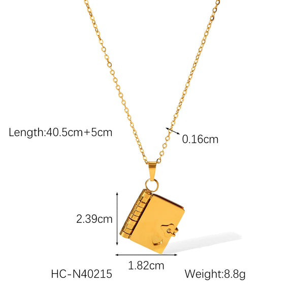 Stainless Steel And Titanium Steel Couple Book Pendant Necklace With Geometric Pattern Electroplated For Women