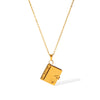 Stainless Steel And Titanium Steel Couple Book Pendant Necklace With Geometric Pattern Electroplated For Women