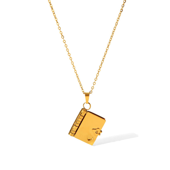 Stainless Steel And Titanium Steel Couple Book Pendant Necklace With Geometric Pattern Electroplated For Women