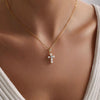 Stainless Steel And Titanium Steel Cross Necklace With Natural Baroque Specialshaped Pearl Set With Zircon Diamonds And Letters Numbers Text Pattern