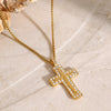 Stainless Steel And Titanium Steel Cross Pendant Necklace With Zircon Electroplated Jewelry