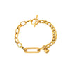 Stainless Steel And Titanium Steel Cuban Chain Oval Chain With Small Love Pendant Ot Buckle Bracelet For Women 18K Vacuum Electroplated Geometric Style