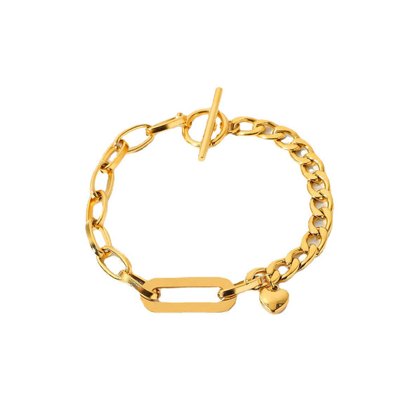 Stainless Steel And Titanium Steel Cuban Chain Oval Chain With Small Love Pendant Ot Buckle Bracelet For Women 18K Vacuum Electroplated Geometric Style