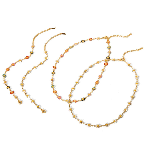 Stainless Steel And Titanium Steel Daisy Chain Clavicle Chain Necklace With Geometric Pattern And Electroplating Treatment