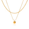 Stainless Steel And Titanium Steel Double Layer Necklace With Oval Bead Chain Twist Chain And Small Gold Ball Pendant Geometric Pattern Electroplating Design For Women