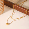 Stainless Steel And Titanium Steel Double Layer Necklace With Oval Bead Chain Twist Chain And Small Gold Ball Pendant Geometric Pattern Electroplating Design For Women