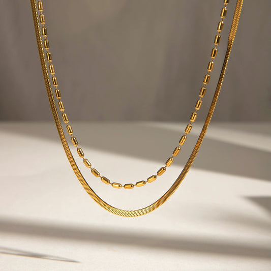 Stainless Steel And Titanium Steel Double Layer Stacked Necklace With Electroplating And Geometric Style