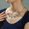 Stainless Steel And Titanium Steel Doublelayer Pendant Necklace For Women With Blue Devil's Eye Design And Electroplating Technique