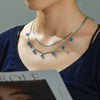 Stainless Steel And Titanium Steel Doublelayer Pendant Necklace For Women With Blue Devil's Eye Design And Electroplating Technique
