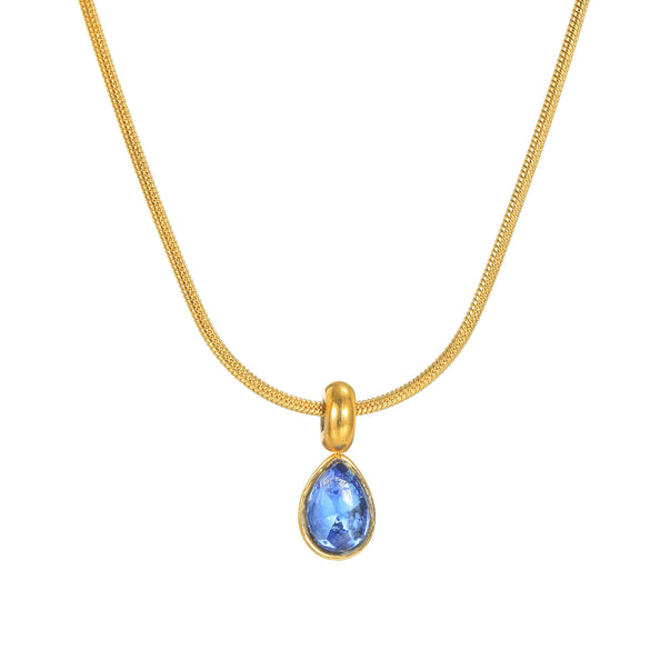 Stainless Steel And Titanium Steel Drop Shape Necklace For Women With Electroplating And Snake Bone Chain