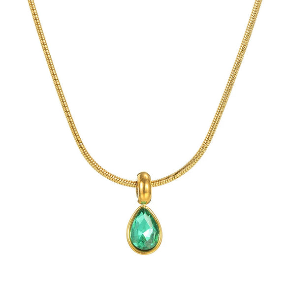 Stainless Steel And Titanium Steel Drop Shape Necklace For Women With Electroplating And Snake Bone Chain