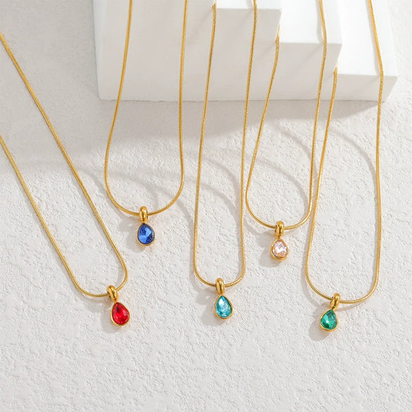 Stainless Steel And Titanium Steel Drop Shape Necklace For Women With Electroplating And Snake Bone Chain