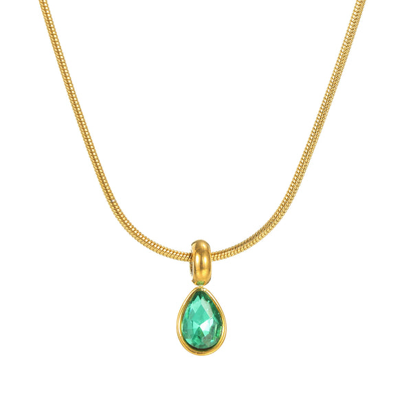 Stainless Steel And Titanium Steel Drop Shape Necklace For Women With Electroplating And Snake Bone Chain
