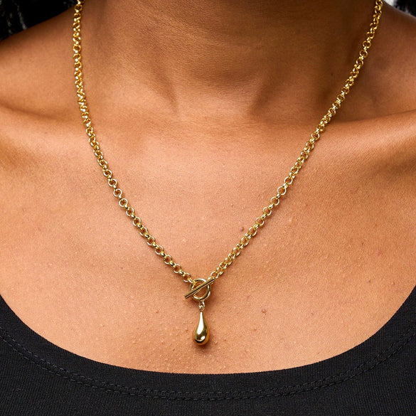 Stainless Steel And Titanium Steel Drop Shape Pendant Necklace With Electroplating