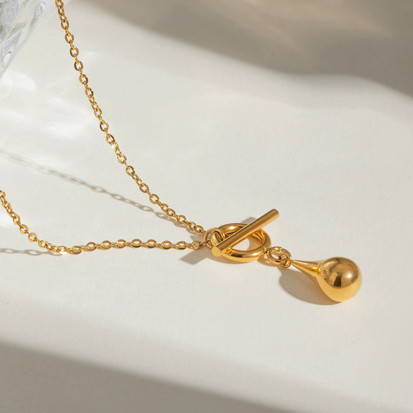Stainless Steel And Titanium Steel Drop Shape Pendant Necklace With Electroplating