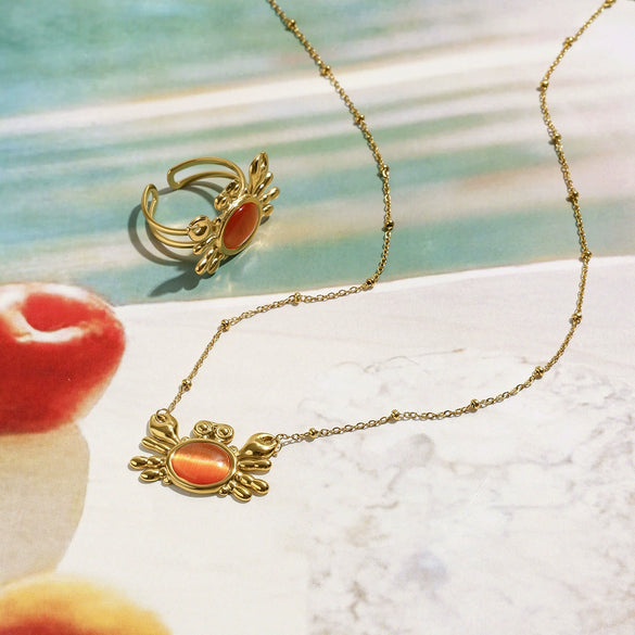 Stainless Steel And Titanium Steel Electroplated Allmatch Fashion Beach Ring Necklace For Women