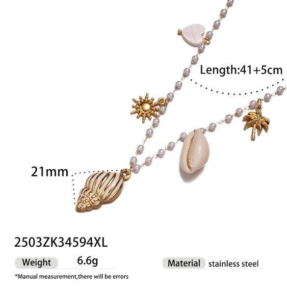 Stainless Steel And Titanium Steel Electroplated Conch Shell Necklace For Women