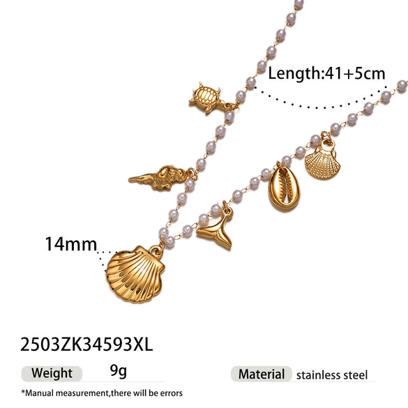 Stainless Steel And Titanium Steel Electroplated Conch Shell Necklace For Women