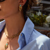 Stainless Steel And Titanium Steel Electroplated Earrings And Necklace With Blue Stone And Leaf Shape For Women