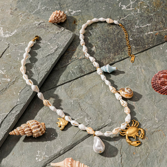 Stainless Steel And Titanium Steel Electroplated Starfish Crab Cross Pendant Necklace For Women