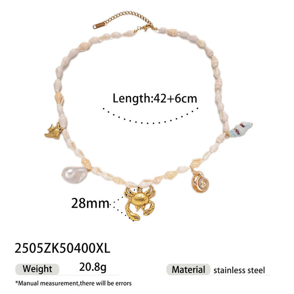 Stainless Steel And Titanium Steel Electroplated Starfish Crab Cross Pendant Necklace For Women