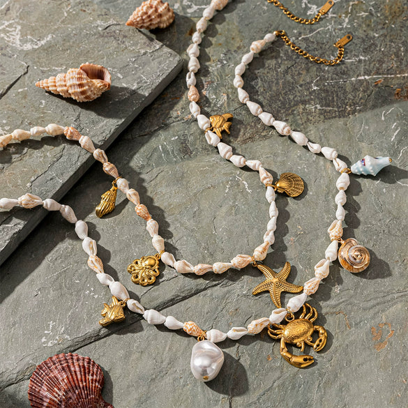 Stainless Steel And Titanium Steel Electroplated Starfish Crab Cross Pendant Necklace For Women