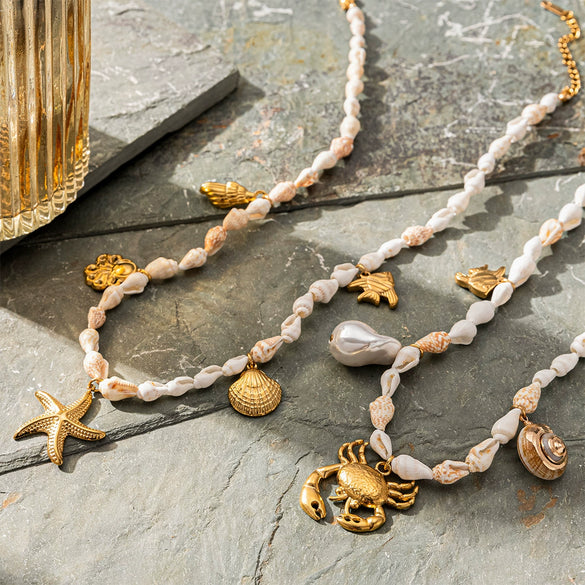 Stainless Steel And Titanium Steel Electroplated Starfish Crab Cross Pendant Necklace For Women