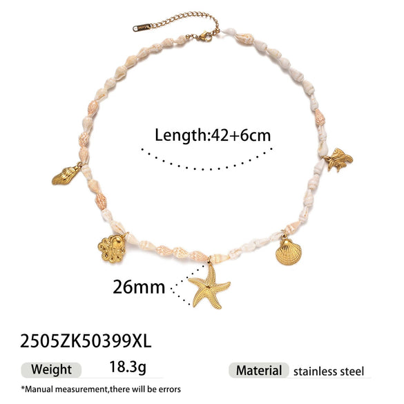 Stainless Steel And Titanium Steel Electroplated Starfish Crab Cross Pendant Necklace For Women