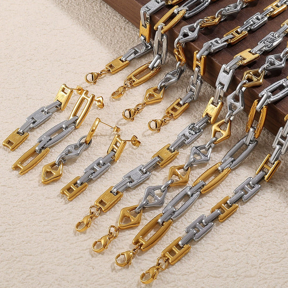 316L Stainless Steel And 316L Stainless Steel Electroplated Women's Earrings Bracelet Necklace Set Hiphop Fashion