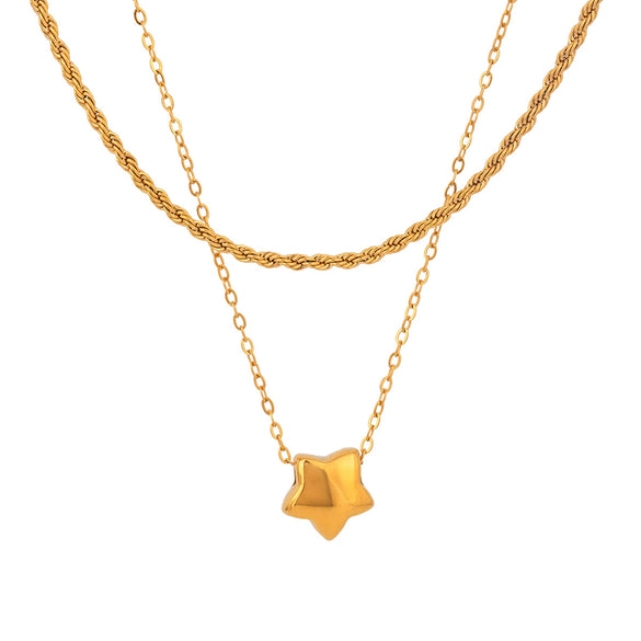 Stainless Steel And Titanium Steel Fivepointed Star Pendant Doublelayer Necklace Electroplated Women's Jewelry