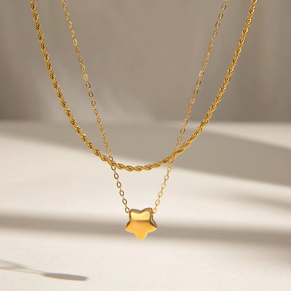 Stainless Steel And Titanium Steel Fivepointed Star Pendant Doublelayer Necklace Electroplated Women's Jewelry