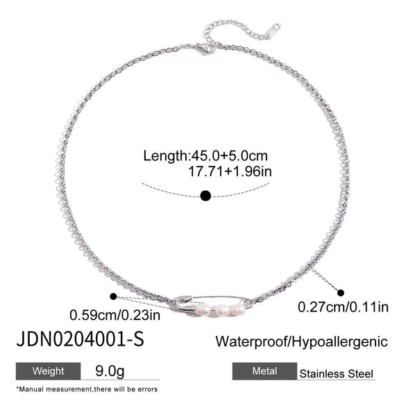 Stainless Steel And Titanium Steel Freshwater Pearl Geometric Design Electroplating Necklace For Women