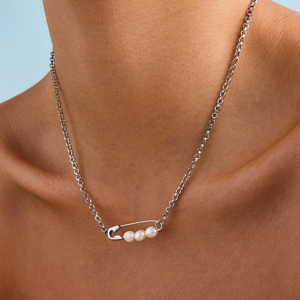 Stainless Steel And Titanium Steel Freshwater Pearl Geometric Design Electroplating Necklace For Women