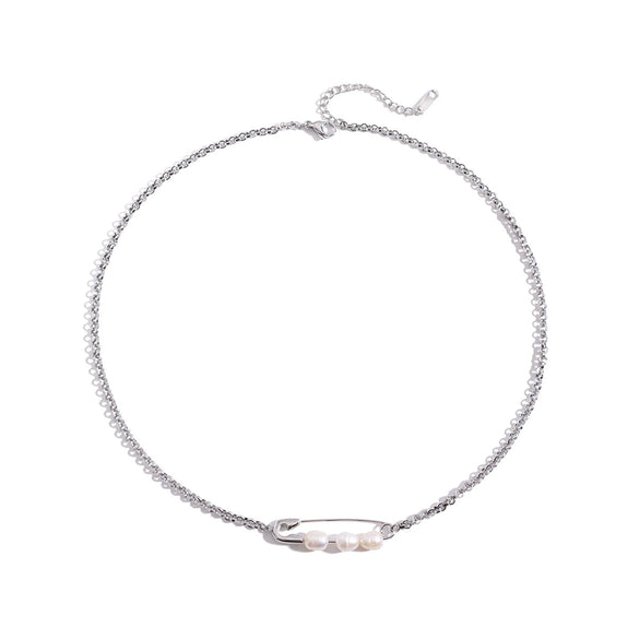 Stainless Steel And Titanium Steel Freshwater Pearl Geometric Design Electroplating Necklace For Women