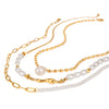 Stainless Steel And Titanium Steel Freshwater Pearl Multilayer Necklace With Geometric Design And Electroplating For Women