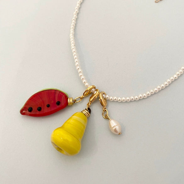 Stainless Steel And Titanium Steel Fruit Pattern Dopamine Necklace With Natural Baroque Pearl Pendant And Electroplating Design