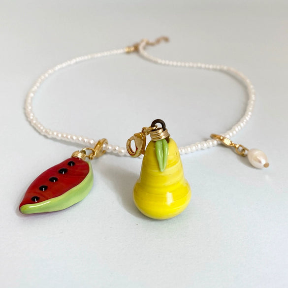 Stainless Steel And Titanium Steel Fruit Pattern Dopamine Necklace With Natural Baroque Pearl Pendant And Electroplating Design
