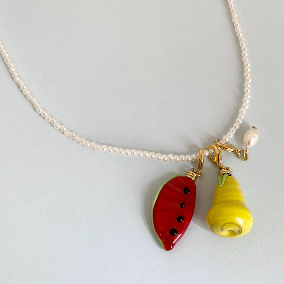 Stainless Steel And Titanium Steel Fruit Pattern Dopamine Necklace With Natural Baroque Pearl Pendant And Electroplating Design
