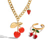 Stainless Steel And Titanium Steel Fruit Pattern Necklace And Ring For Women With Electroplating