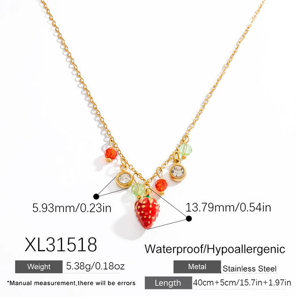 Stainless Steel And Titanium Steel Fruit Pendant Necklace Electroplated With 18K Real Gold For Women