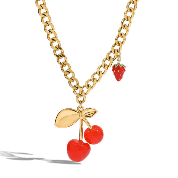 Stainless Steel And Titanium Steel Fruit Shape Sweet Style Pendant Necklace With Electroplating Design